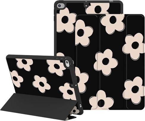 Case for iPad 6th/ 5th Generation 9.7 inch (2018/2017), iPad Air 2 & 1 (2014/2013), Protective Case with Pencil Holder, Auto Wake/Sleep Cover for iPad 6th Gen, Black Flowers in Kuwait