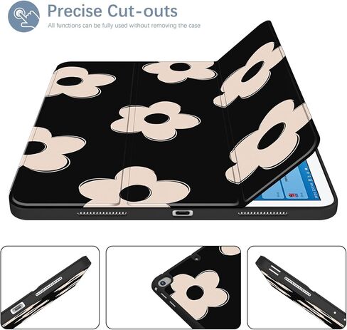 Case for iPad 6th/ 5th Generation 9.7 inch (2018/2017), iPad Air 2 & 1 (2014/2013), Protective Case with Pencil Holder, Auto Wake/Sleep Cover for iPad 6th Gen, Black Flowers in Kuwait