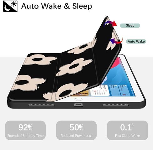 Case for iPad 6th/ 5th Generation 9.7 inch (2018/2017), iPad Air 2 & 1 (2014/2013), Protective Case with Pencil Holder, Auto Wake/Sleep Cover for iPad 6th Gen, Black Flowers in Kuwait