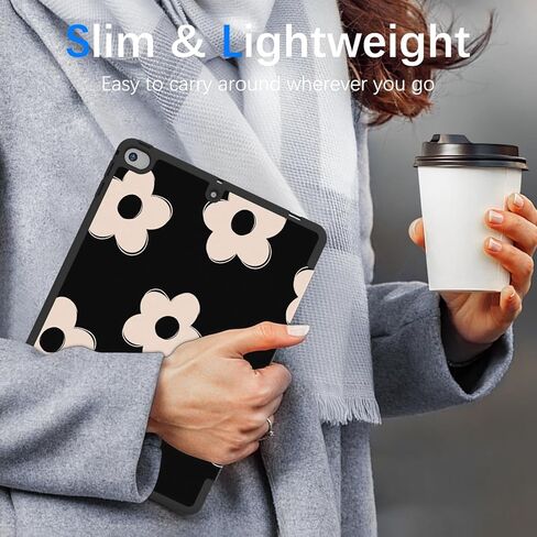 Case for iPad 6th/ 5th Generation 9.7 inch (2018/2017), iPad Air 2 & 1 (2014/2013), Protective Case with Pencil Holder, Auto Wake/Sleep Cover for iPad 6th Gen, Black Flowers in Kuwait