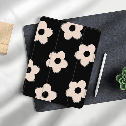 Case for iPad 6th/ 5th Generation 9.7 inch (2018/2017), iPad Air 2 & 1 (2014/2013), Protective Case with Pencil Holder, Auto Wake/Sleep Cover for iPad 6th Gen, Black Flowers in Kuwait
