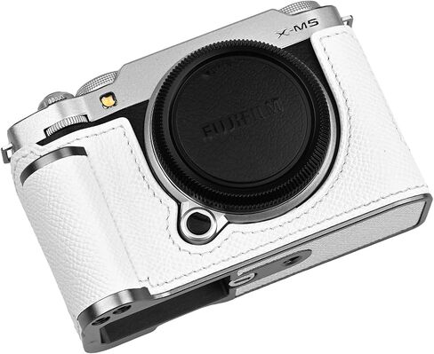 Handmade Genuine Leather Camera Half Case for Fujifilm X-M5/Fujifilm X-M5 Camera Case/Fujifilm X-M5 Case - Top Layer Cowhide Body + Metal Base Plate+ Hand Shank Design (Jet Black) in Kuwait