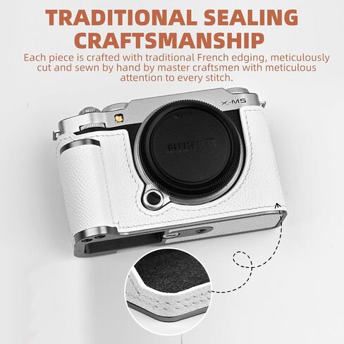 Handmade Genuine Leather Camera Half Case for Fujifilm X-M5/Fujifilm X-M5 Camera Case/Fujifilm X-M5 Case - Top Layer Cowhide Body + Metal Base Plate+ Hand Shank Design (Jet Black) in Kuwait