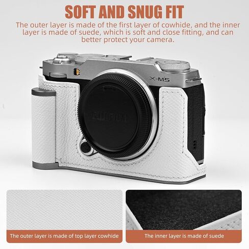 Handmade Genuine Leather Camera Half Case for Fujifilm X-M5/Fujifilm X-M5 Camera Case/Fujifilm X-M5 Case - Top Layer Cowhide Body + Metal Base Plate+ Hand Shank Design (Jet Black) in Kuwait