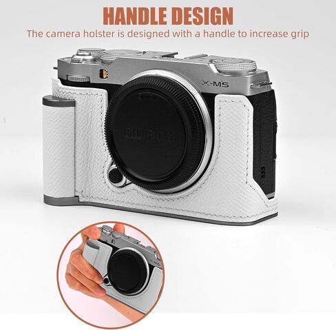 Handmade Genuine Leather Camera Half Case for Fujifilm X-M5/Fujifilm X-M5 Camera Case/Fujifilm X-M5 Case - Top Layer Cowhide Body + Metal Base Plate+ Hand Shank Design (Jet Black) in Kuwait
