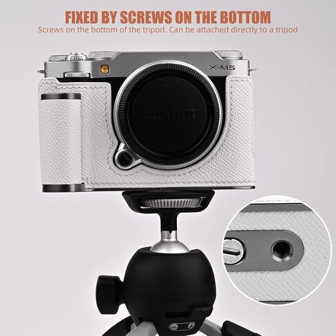 Handmade Genuine Leather Camera Half Case for Fujifilm X-M5/Fujifilm X-M5 Camera Case/Fujifilm X-M5 Case - Top Layer Cowhide Body + Metal Base Plate+ Hand Shank Design (Jet Black) in Kuwait