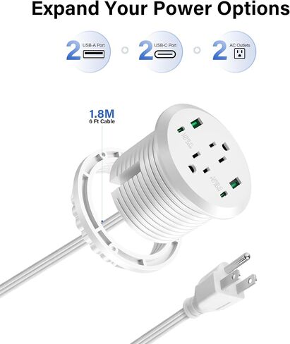 Desktop Power Grommet, 3-inch Hole, 40W Fast Charging Station, 2 PD 20W USB C Ports, 2 AC Outlets, 4 USB Ports, Flush Mount, 2 Pack in Saudi Arabia