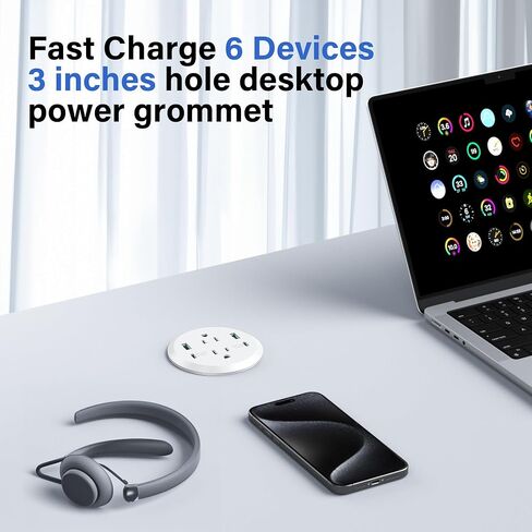 Desktop Power Grommet, 3-inch Hole, 40W Fast Charging Station, 2 PD 20W USB C Ports, 2 AC Outlets, 4 USB Ports, Flush Mount, 2 Pack in Saudi Arabia