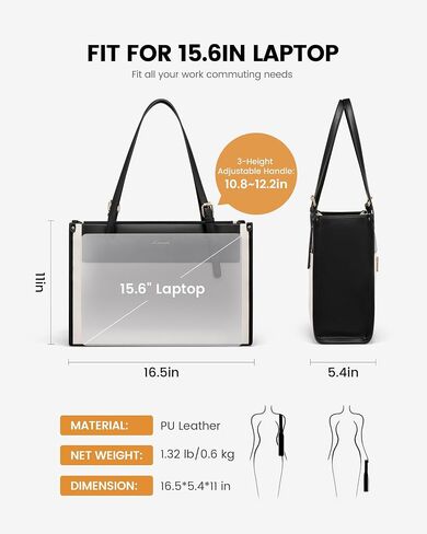 LOVEVOOK Laptop Tote Bag for Women 15.6 Inch Stylish Leather Work Tote Bag Purse Large Capacity And Waterproof Computer Briefcase for Business Office Travel, White-Black in Kuwait
