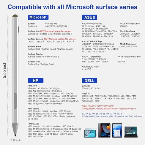 Surface Pen Stylus for Microsoft Surface Pro 11/10/X/9/8/7/7+/6/5/4/3, Surface Go 4/3/2/1, Surface Laptop/Studio/Book 4/3/2/1 Stylus Pen with Palm Rejection, 4096 Pressure, Magnetic, 4Nibs,Rehargeable in Saudi Arabia