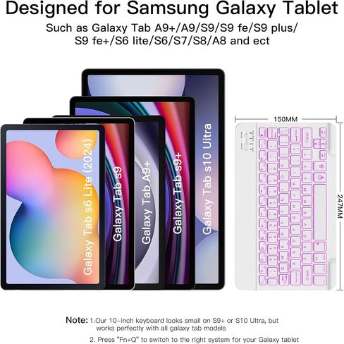XIWMIX Wireless Bluetooth Keyboard for Samsung Galaxy Tablets, Ultra-Slim Portable, Type-C Rechargeable, Compatible with Tab A9+/S10 FE/S9/S9 FE/S9+/S9 FE+/S6 Lite/S7/A8 in Saudi Arabia