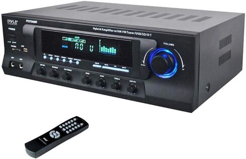 Pyle Wireless Bluetooth Audio Power Amplifier - 300W 4 Channel Home Theater Stereo Receiver with USB, AM FM, 2 Mic IN with Echo, RCA, LED, Speaker Selector - For Studio, Home Use - PT272AUBT, Black in Kuwait