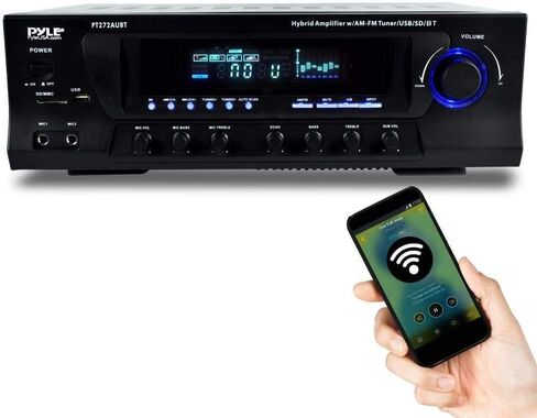 Pyle Wireless Bluetooth Audio Power Amplifier - 300W 4 Channel Home Theater Stereo Receiver with USB, AM FM, 2 Mic IN with Echo, RCA, LED, Speaker Selector - For Studio, Home Use - PT272AUBT, Black in Kuwait