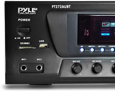 Pyle Wireless Bluetooth Audio Power Amplifier - 300W 4 Channel Home Theater Stereo Receiver with USB, AM FM, 2 Mic IN with Echo, RCA, LED, Speaker Selector - For Studio, Home Use - PT272AUBT, Black in Kuwait