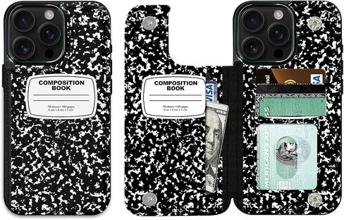 Fashionable Flip PU Leather Wallet Case with Card Holder, Kickstand Card Slots Case Compatible with Apple iPhone 16 Pro Max 6.9 inch 2024 - Black Composition Book in Kuwait
