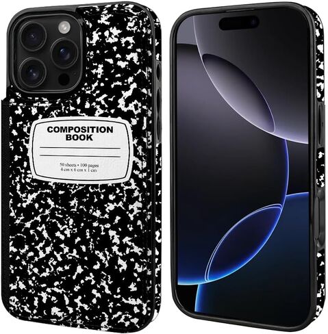 Fashionable Flip PU Leather Wallet Case with Card Holder, Kickstand Card Slots Case Compatible with Apple iPhone 16 Pro Max 6.9 inch 2024 - Black Composition Book in Kuwait