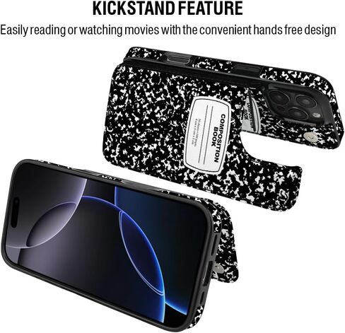 Fashionable Flip PU Leather Wallet Case with Card Holder, Kickstand Card Slots Case Compatible with Apple iPhone 16 Pro Max 6.9 inch 2024 - Black Composition Book in Kuwait