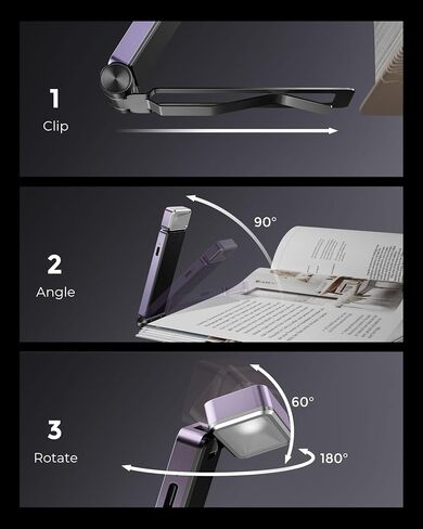 86lux Book Light, Rechargeable Clip-On LED Reading Light for Bed | 3 Color Temperatures with Stepless Dimming, Ultralight Bookmark Design for Book Lovers, Grey in Saudi Arabia