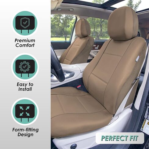FH Group Front Set PU Leather Car Seat Covers for Low Back Seat with Removable Headrest, Universal Fit, Airbag Compatible Seat Cover for SUV, Sedan, Black in Saudi Arabia