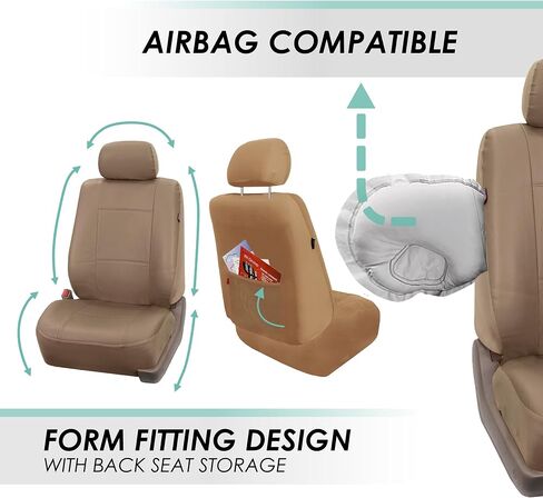 FH Group Front Set PU Leather Car Seat Covers for Low Back Seat with Removable Headrest, Universal Fit, Airbag Compatible Seat Cover for SUV, Sedan, Black in Saudi Arabia