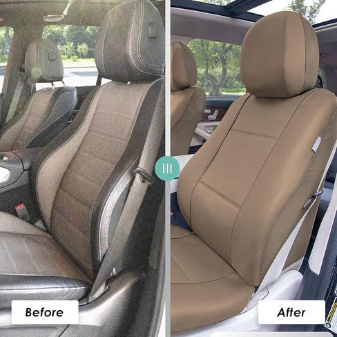 FH Group Front Set PU Leather Car Seat Covers for Low Back Seat with Removable Headrest, Universal Fit, Airbag Compatible Seat Cover for SUV, Sedan, Black in Saudi Arabia