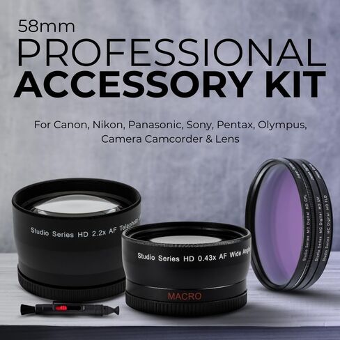 58mm 2.2x عدسة تليفوتوغرافية عالية الدقة من DSLR Canon EOS Rebel 70d 77d 80d 90d T8i T7i T6i T6S T6 T5i T5 T4i T3i T100 SL1 SL2 in Saudi Arabia