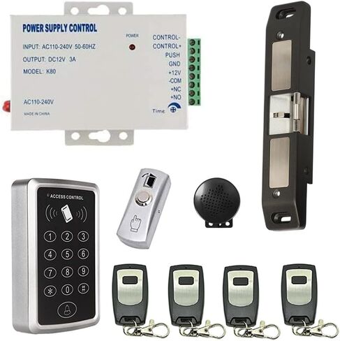 MENGQI-CONTROL Inward or Outward Door Remote Open 600lbs Electric Magnetic Lock Keypad Access Control Kit 4 Remote Control ZL Bracket 110-240V Power Supply Unit Push to Exit Button in Saudi Arabia
