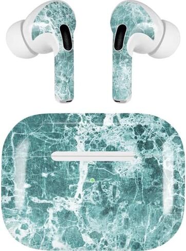 غلاف صوتي من Skinit متوافق مع Apple AirPods Pro (الجيل الثاني، 2022) بتصميم رخامي فيروزي مصمم في الأصل in Kuwait