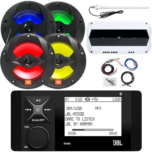 حزمة استقبال Marine Bluetooth AM/FM Stereo Stereo Digital Media Bundle مع مكبرات صوت بحرية أبيض 4x 6.5 " in Kuwait