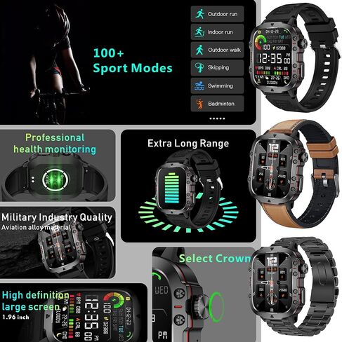 Smart Watches for Men(Answer/Make Call) , 1.96" HD Fitness Tracker Watch with Blood Pressure/Heart Rate Monitor, 3ATM Waterproof Fitness Watch for Men, Smart Watch for Android/iOS Phones (Black) in Saudi Arabia