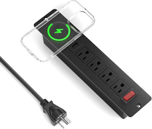 Recessed Power Strip with 15W Wireless Charger,Furniture Recessed Outlet with USB C Fast Charging,Desktop Charging Station & 2 Outlets,2 USB Ports Table Power Strip for Furniture, Home, Office. in Saudi Arabia
