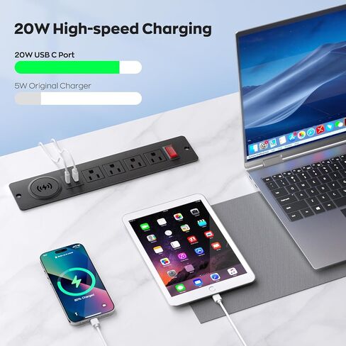 Recessed Power Strip with 15W Wireless Charger,Furniture Recessed Outlet with USB C Fast Charging,Desktop Charging Station & 2 Outlets,2 USB Ports Table Power Strip for Furniture, Home, Office. in Saudi Arabia