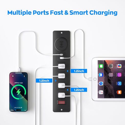 Recessed Power Strip with 15W Wireless Charger,Furniture Recessed Outlet with USB C Fast Charging,Desktop Charging Station & 2 Outlets,2 USB Ports Table Power Strip for Furniture, Home, Office. in Saudi Arabia