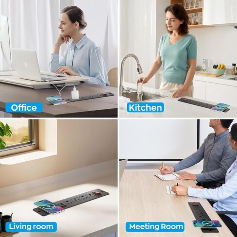 Recessed Power Strip with 15W Wireless Charger,Furniture Recessed Outlet with USB C Fast Charging,Desktop Charging Station & 2 Outlets,2 USB Ports Table Power Strip for Furniture, Home, Office. in Saudi Arabia