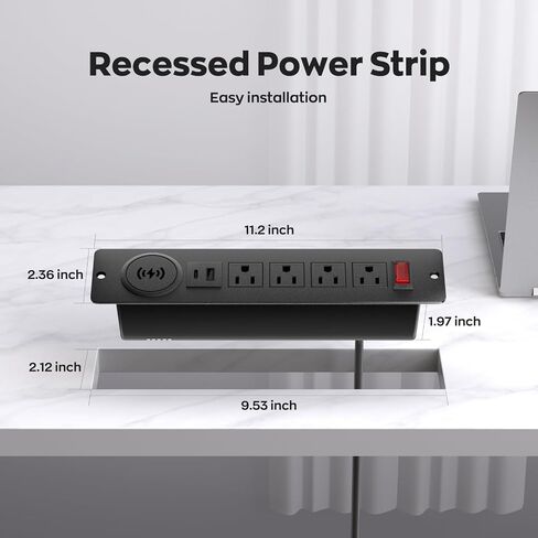Recessed Power Strip with 15W Wireless Charger,Furniture Recessed Outlet with USB C Fast Charging,Desktop Charging Station & 2 Outlets,2 USB Ports Table Power Strip for Furniture, Home, Office. in Saudi Arabia