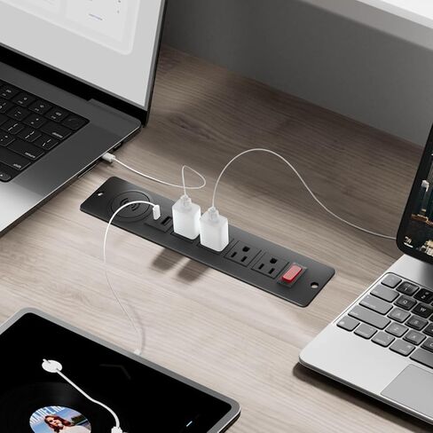 Recessed Power Strip with 15W Wireless Charger,Furniture Recessed Outlet with USB C Fast Charging,Desktop Charging Station & 2 Outlets,2 USB Ports Table Power Strip for Furniture, Home, Office. in Saudi Arabia