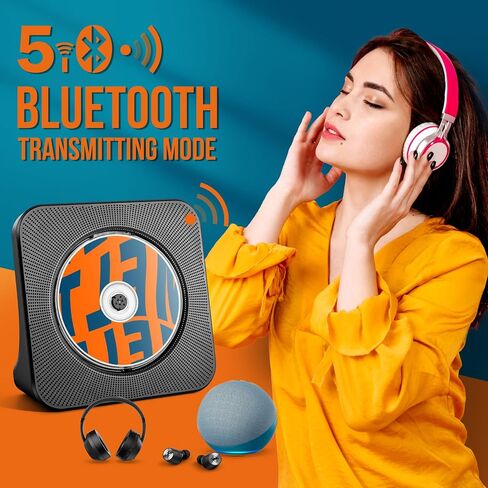 Kogoda Desktop CD Player Portable with Bluetooth,Dual Stereo Speakers, CD Music Player for Home with Remote Control,Dust Cover,FM Radio,LED Screen,3.5mm Jack AUX Input Output,White,Gift in Saudi Arabia