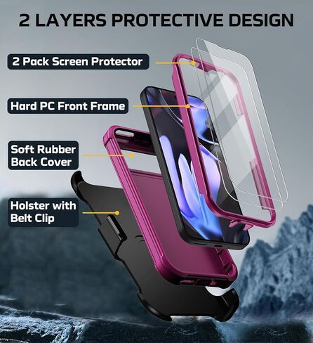 for Google Pixel 9 Pro XL Case with 2X Screen Protector + [Kickstand & Belt Clip Holster], Military-Grade Drop Protection Bumper Heavy Duty Phone Case for Google Pixel 9 Pro XL (Burgundy) in Kuwait
