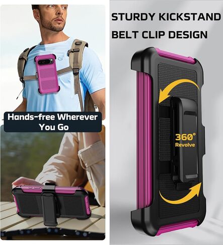 for Google Pixel 9 Pro XL Case with 2X Screen Protector + [Kickstand & Belt Clip Holster], Military-Grade Drop Protection Bumper Heavy Duty Phone Case for Google Pixel 9 Pro XL (Burgundy) in Kuwait