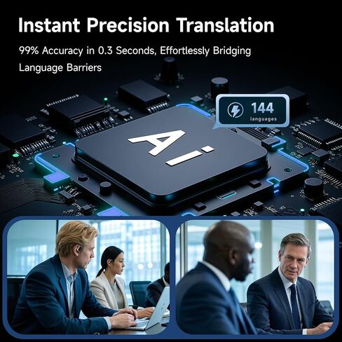 Real-Time AI Language Translator Earbuds, 3-in-1 Wireless Earbuds with 144 Languages & Accents, 60Hr Battery & Charging Case, APP-Enabled Translator Device for Travel, Business, iOS & Android (Grey) in Saudi Arabia