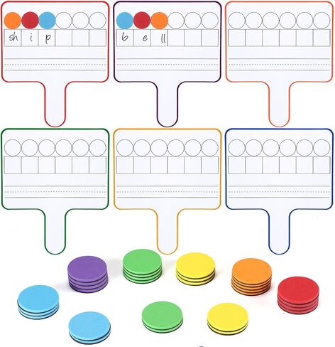 Seajan 6 Pcs Magnetic Paddle Set Education Dry Erase Double Side Handheld Answer Board with Magnetic Counters Discs Phonemic Awareness Phonics Games Toy for Students Kids Teaching (Single Magnetic) in Kuwait