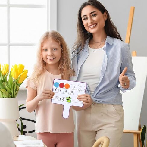 Seajan 6 Pcs Magnetic Paddle Set Education Dry Erase Double Side Handheld Answer Board with Magnetic Counters Discs Phonemic Awareness Phonics Games Toy for Students Kids Teaching (Single Magnetic) in Kuwait