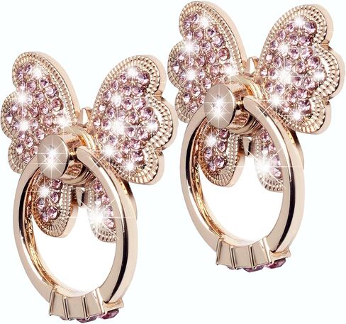 Finger Ring Stand, 2 Pack Luxury Glitter Diamond Universal Metal Smartphone Finger Ring Grip Holder Kickstand for iPhone/iPad/Samsung/HTC/Nokia/Cellphones/Tablet,Round[White+Pink] in Saudi Arabia