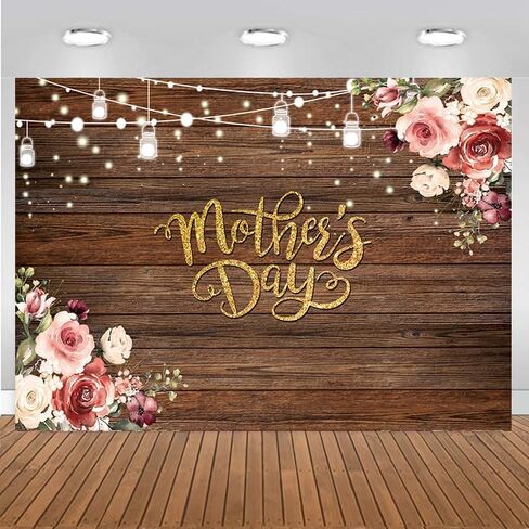 CHAIYA 7x5ft Happy Mother's Day Backdrop Rustic Wood Floral Mother's Day Background Mother's Gift Wall Decoration Banner CY-262 in Saudi Arabia