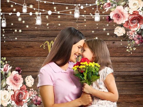 CHAIYA 7x5ft Happy Mother's Day Backdrop Rustic Wood Floral Mother's Day Background Mother's Gift Wall Decoration Banner CY-262 in Saudi Arabia