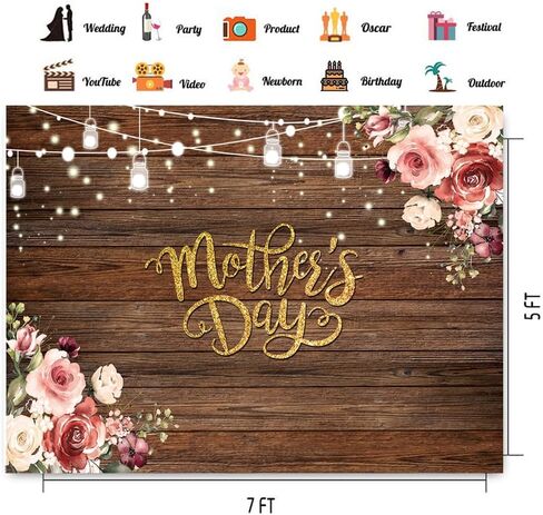 CHAIYA 7x5ft Happy Mother's Day Backdrop Rustic Wood Floral Mother's Day Background Mother's Gift Wall Decoration Banner CY-262 in Saudi Arabia