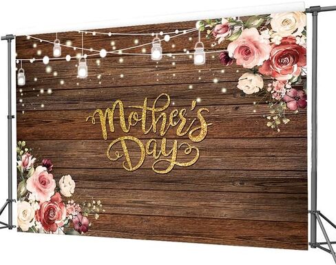 CHAIYA 7x5ft Happy Mother's Day Backdrop Rustic Wood Floral Mother's Day Background Mother's Gift Wall Decoration Banner CY-262 in Saudi Arabia