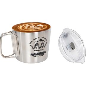 KingCamp 12oz Coffee Cup, Insulated Double Walled Stainless Steel Camping Cup with Foldable Handle & Lid for Hiking, Backpacking Camping and Travel (ONE CUP)