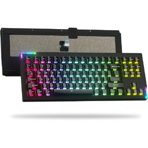 SK87 75% Wireless Gaming Keyboard QMK/VIA, Full Aluminum Transparent keycaps Mechanical Keyboard, Bluetooth 5.0/2.4GHz/USB-C Wired Programmable Keyboard, Hot Swappable, POM Linear Switch (Black)