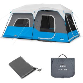 CORE 9 Person Lighted Instant Cabin Tent with Footprint and Tent Kit